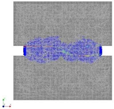 Simulation showing crack pattern in a notch specimen under quasi static tensile loading